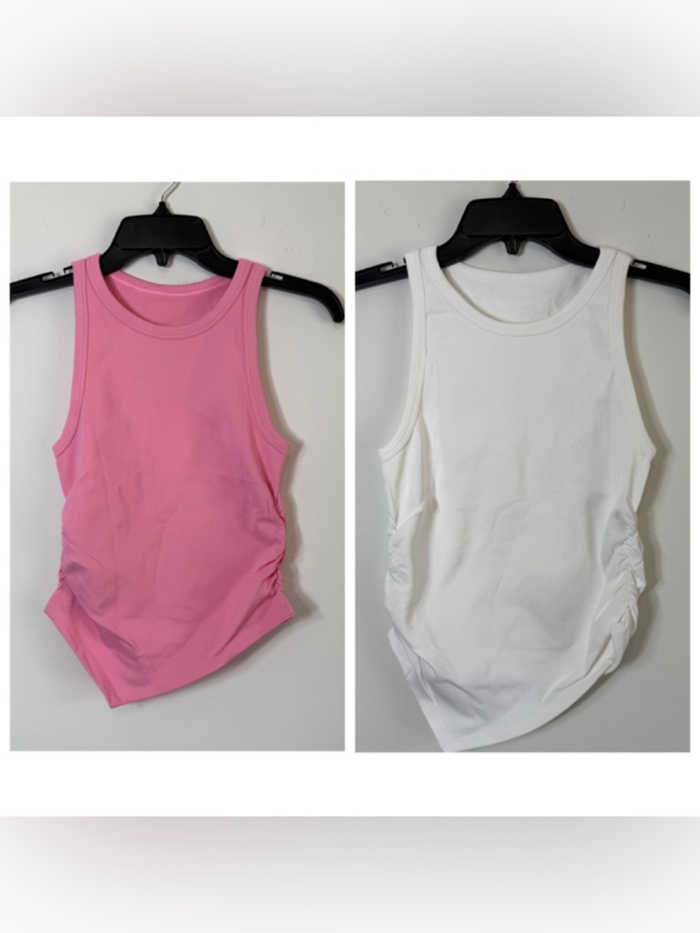 OQQ TikTok Ribbed Ruched Seamless Tank Top BUNDLE Pink White Small